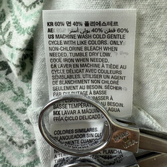 Karen Scott Casual Women's Top Sz Medium Geometric Leaf Pattern 3/4 Sleeve Green - Picture 6 of 7